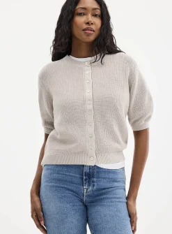 Short-sleeve shaker-rib cardigan