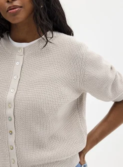 Short-sleeve shaker-rib cardigan