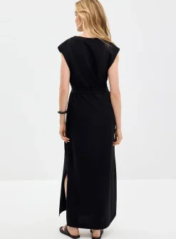 Shoulder-pad jersey maxi dress