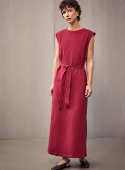 Shoulder-pad jersey maxi dress