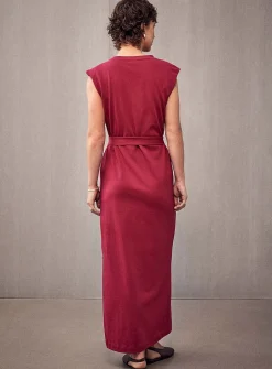 Shoulder-pad jersey maxi dress