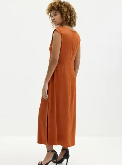 Side-slit draped satin dress