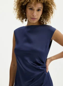 Side-slit draped satin dress