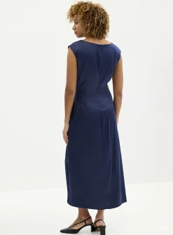 Side-slit draped satin dress