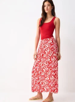 Side-slit textured crepe maxi skirt