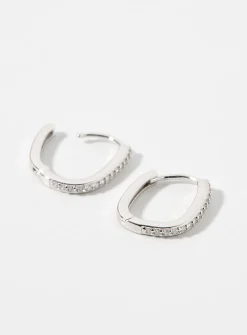 Silver crystal oval hoops