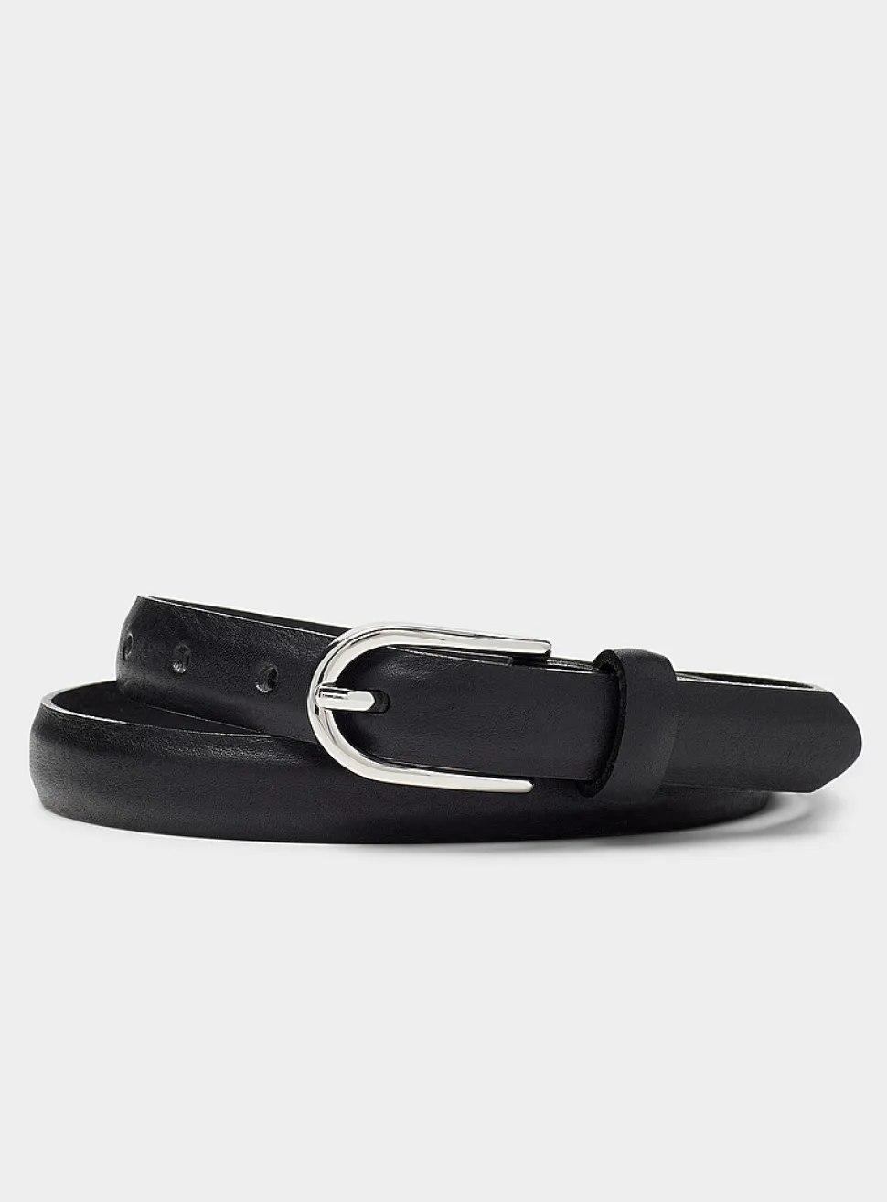 Silver D-buckle textured leather belt
