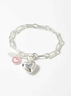 Silver heart paperclip link bracelet