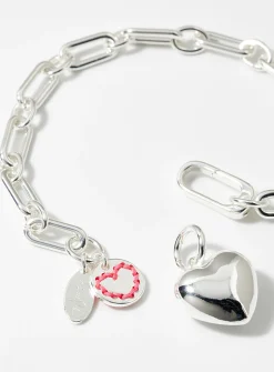 Silver heart paperclip link bracelet