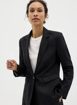 Single-button pure linen blazer