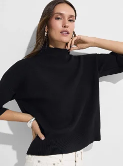 3/4-sleeve mock-neck sweater