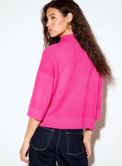 3/4-sleeve mock-neck sweater