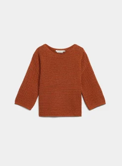 3/4-sleeve openwork crocheted sweater