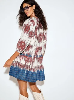 3/4-sleeve printed tunic dress