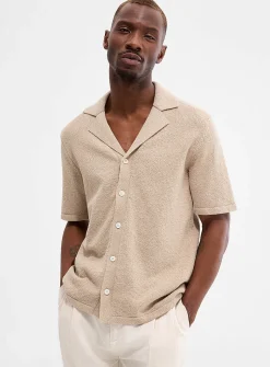 Slub knit open-collar cardigan