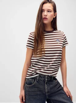 Small embroidery striped T-shirt