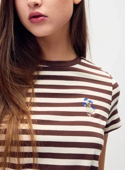Small embroidery striped T-shirt