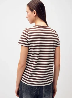 Small embroidery striped T-shirt