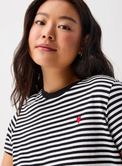 Small embroidery striped T-shirt