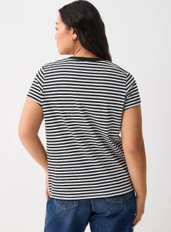 Small embroidery striped T-shirt