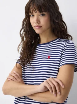 Small embroidery striped T-shirt