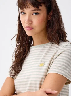 Small embroidery striped T-shirt