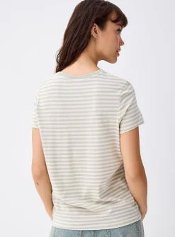 Small embroidery striped T-shirt