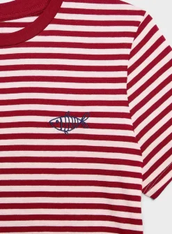 Small embroidery striped T-shirt