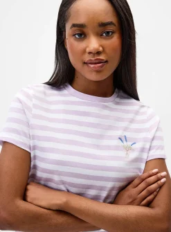 Small embroidery striped T-shirt