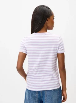 Small embroidery striped T-shirt