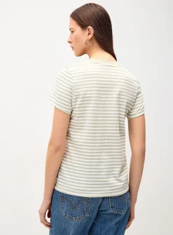Small embroidery striped T-shirt