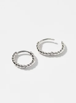 Small twisted silver hoops