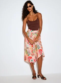 Small-button flared midi skirt