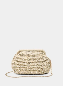 Small-pearl braided straw evening bag