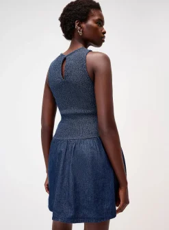 Smocked bust denim minidress