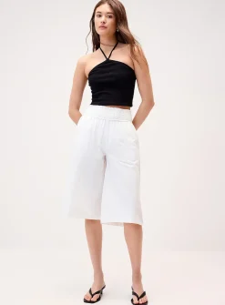 Smocked waist cropped pant