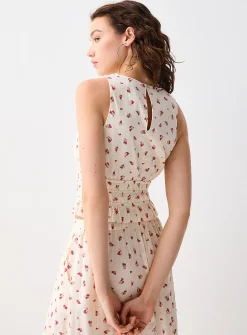 Smocked waist linen blend camisole