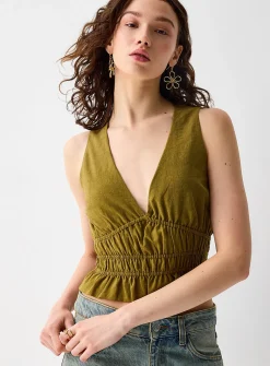 Smocked waist linen blend camisole