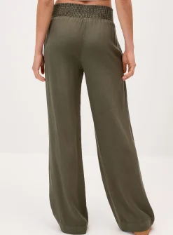 Smocked waist wide-leg pant