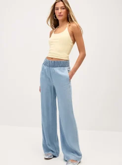 Smocked waist wide-leg pant