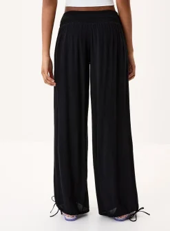 Smocked-waist crinkled-finish pant