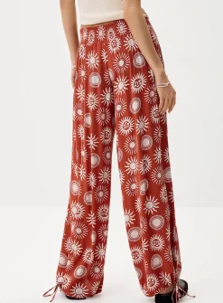 Smocked-waist crinkled-finish pant
