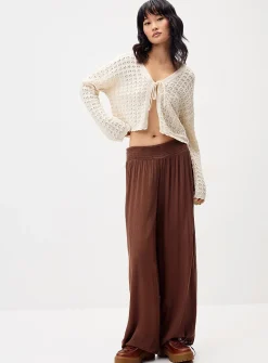 Smocked-waist crinkled-finish pant
