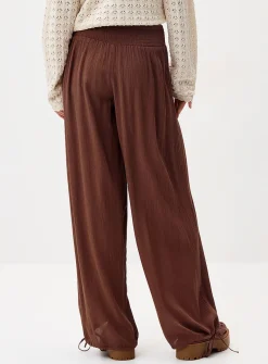 Smocked-waist crinkled-finish pant