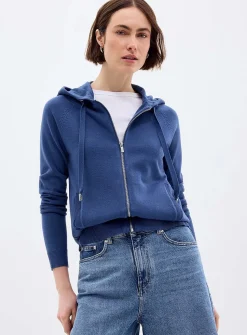 Solid knit soft hooded jacket