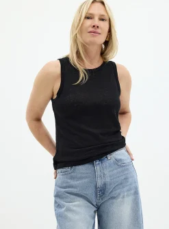 Solid pure linen crew-neck cami