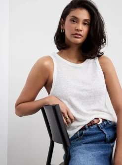 Solid pure linen crew-neck cami