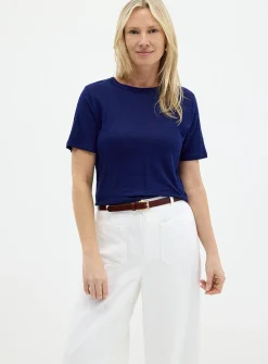 Solid pure linen crew-neck T-shirt