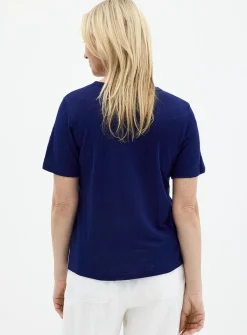 Solid pure linen crew-neck T-shirt