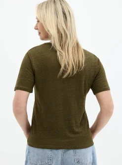 Solid pure linen crew-neck T-shirt